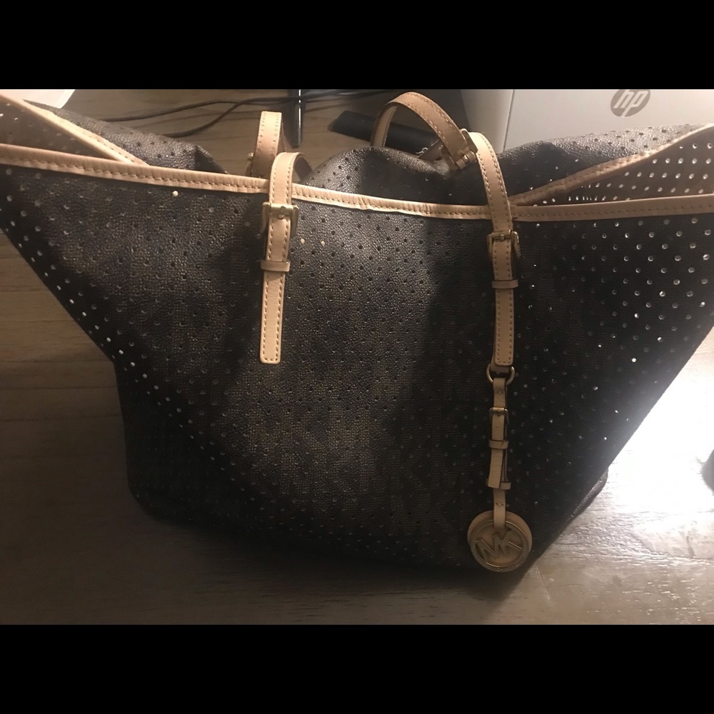 Women’s Michael Kors Perforated Brown Logo Tote